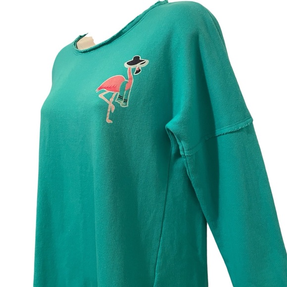 Crown and Ivy Flamingo Sweatshirt Top Teal Beach Size Small So Cute! - Picture 5 of 9